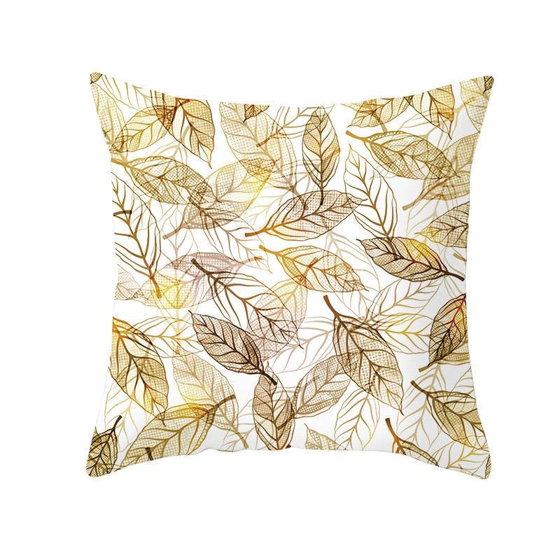 Tropical Green Yellow Leaf Gold Stamped Pillowcase Cover