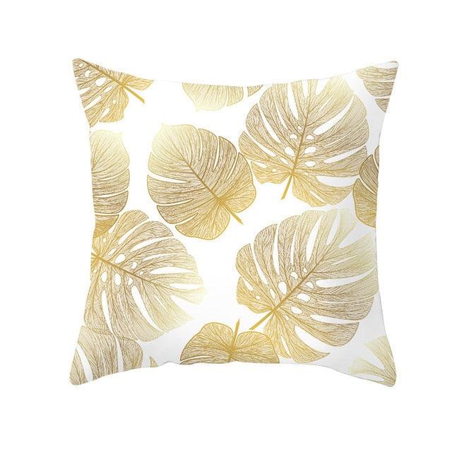 Tropical Green Yellow Leaf Gold Stamped Pillowcase Cover