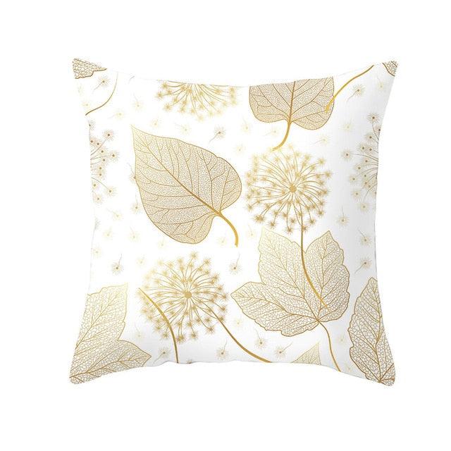 Tropical Green Yellow Leaf Gold Stamped Pillowcase Cover