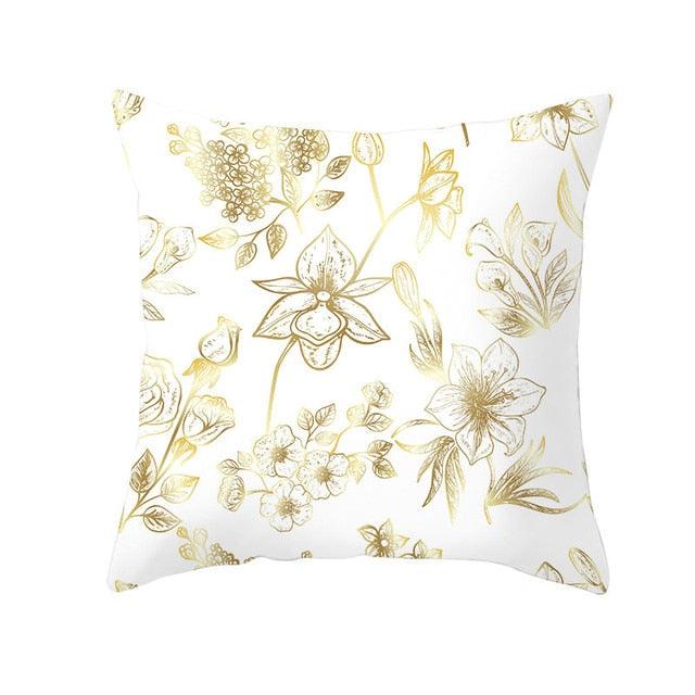 Tropical Green Yellow Leaf Gold Stamped Pillowcase Cover