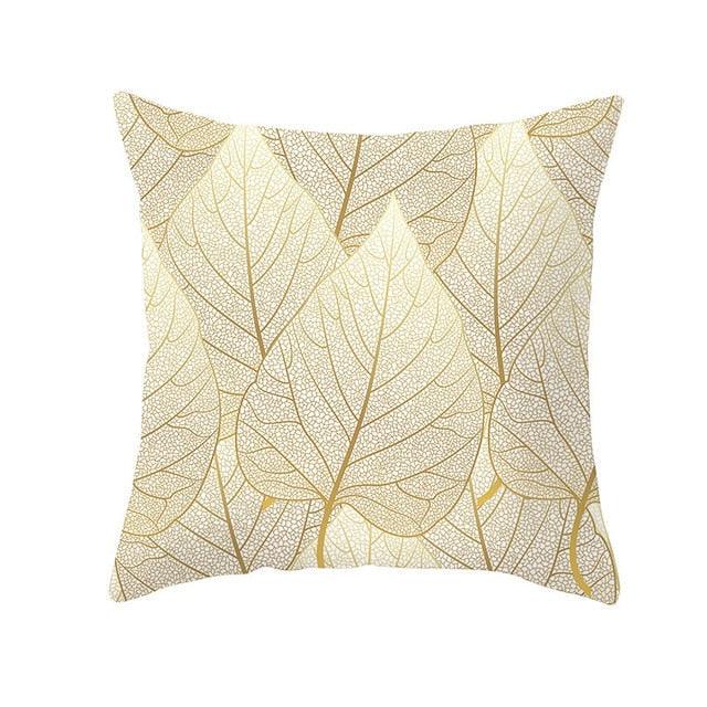 Tropical Green Yellow Leaf Gold Stamped Pillowcase Cover