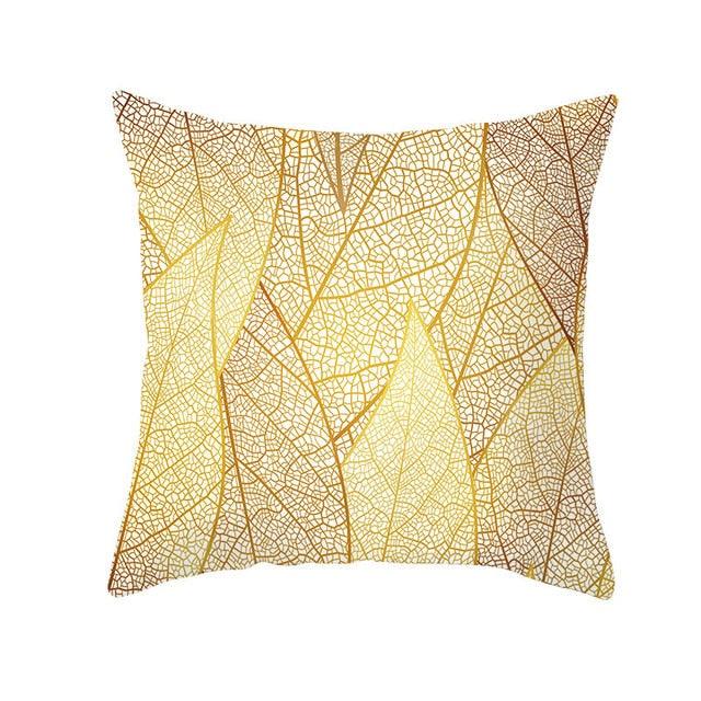 Tropical Green Yellow Leaf Gold Stamped Pillowcase Cover