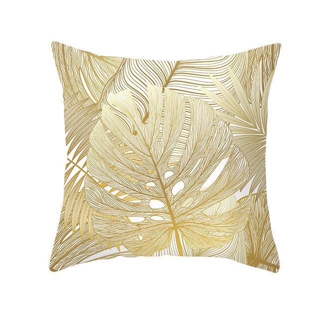 Tropical Green Yellow Leaf Gold Stamped Pillowcase Cover
