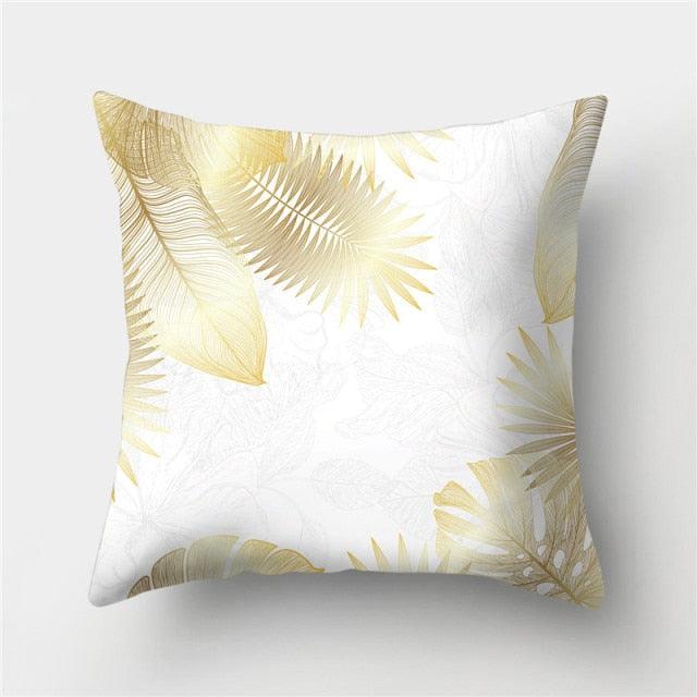 Tropical Green Yellow Leaf Gold Stamped Pillowcase Cover