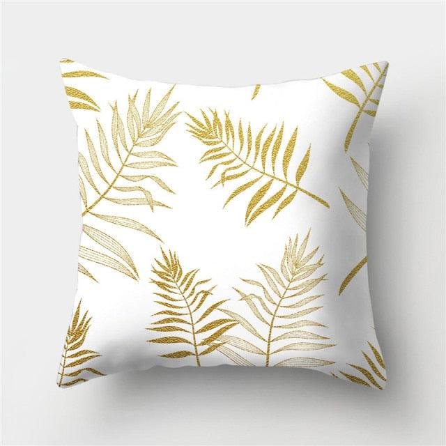 Tropical Green Yellow Leaf Gold Stamped Pillowcase Cover
