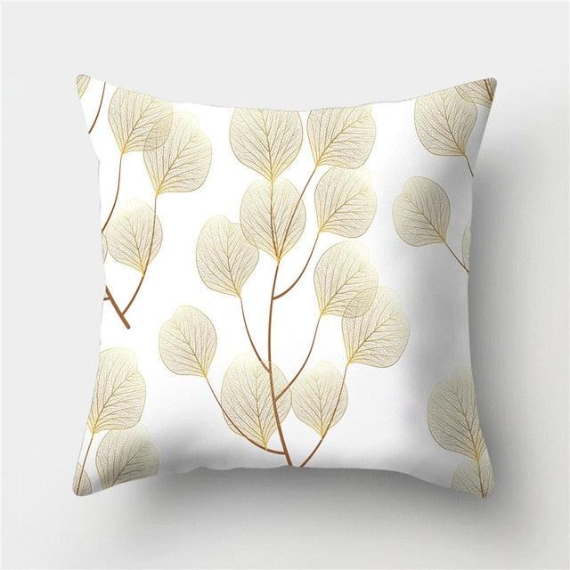 Tropical Green Yellow Leaf Gold Stamped Pillowcase Cover