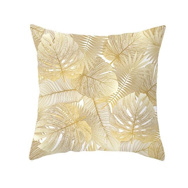 Tropical Green Yellow Leaf Gold Stamped Pillowcase Cover