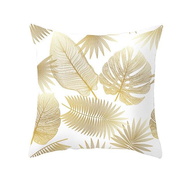 Tropical Green Yellow Leaf Gold Stamped Pillowcase Cover