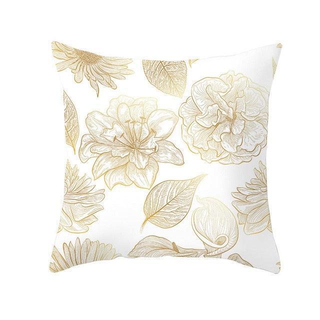 Tropical Green Yellow Leaf Gold Stamped Pillowcase Cover