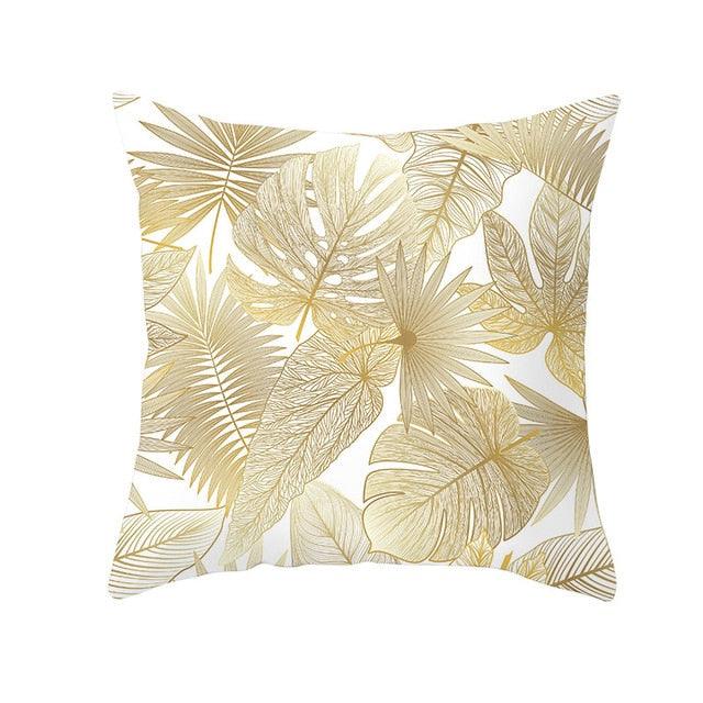 Tropical Green Yellow Leaf Gold Stamped Pillowcase Cover