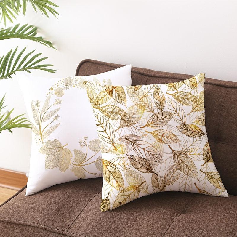 Tropical Green Yellow Leaf Gold Stamped Pillowcase Cover