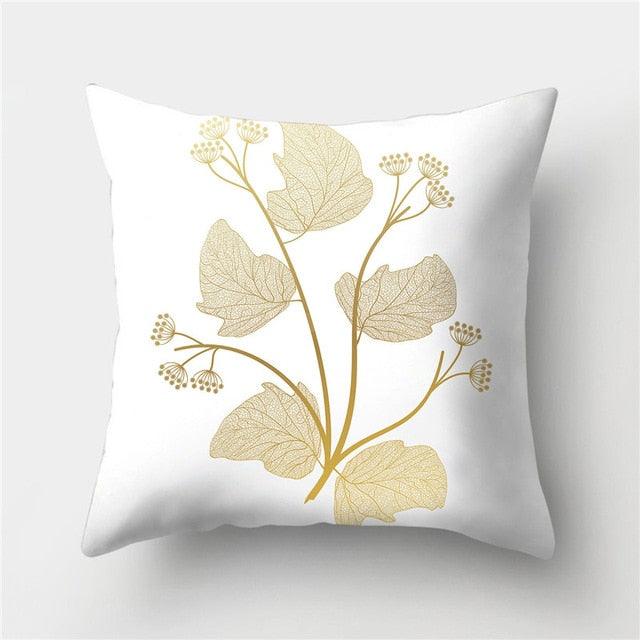 Tropical Green Yellow Leaf Gold Stamped Pillowcase Cover