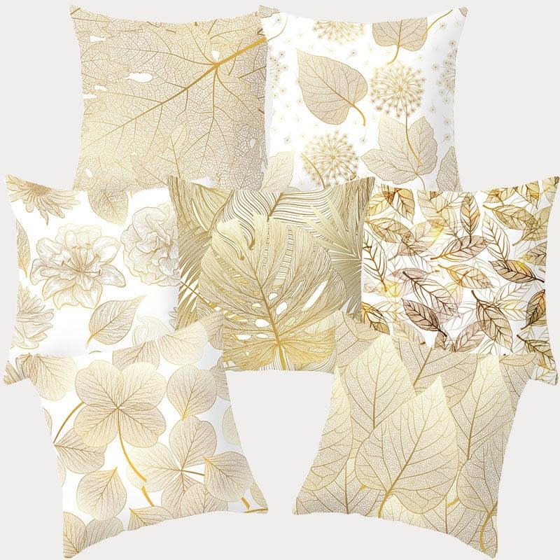 Tropical Green Yellow Leaf Gold Stamped Pillowcase Cover