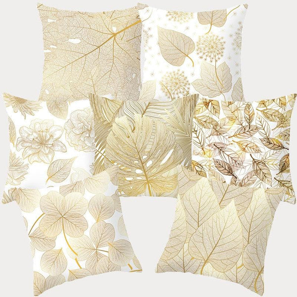 Tropical Green Yellow Leaf Gold Stamped Pillowcase Cover