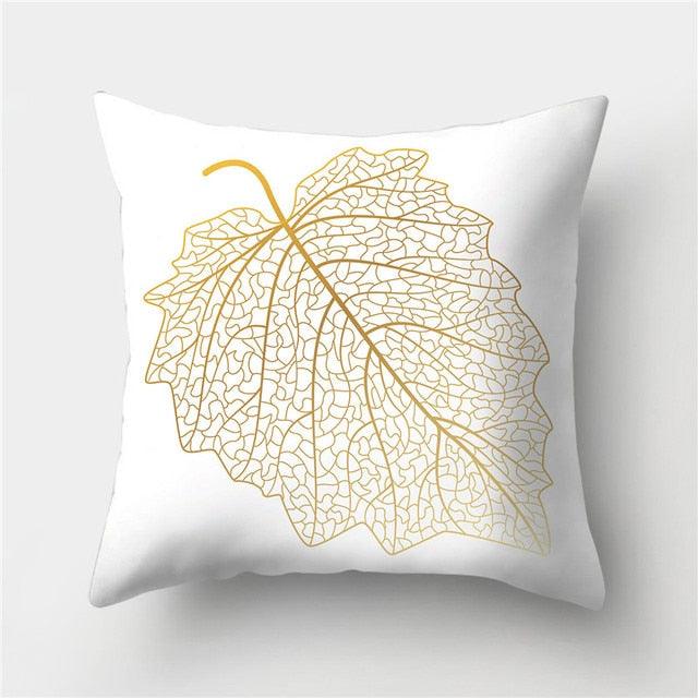 Tropical Green Yellow Leaf Gold Stamped Pillowcase Cover
