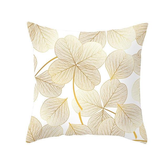 Tropical Green Yellow Leaf Gold Stamped Pillowcase Cover