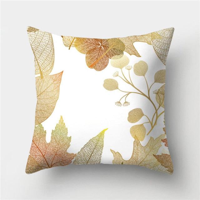 Tropical Green Yellow Leaf Gold Stamped Pillowcase Cover