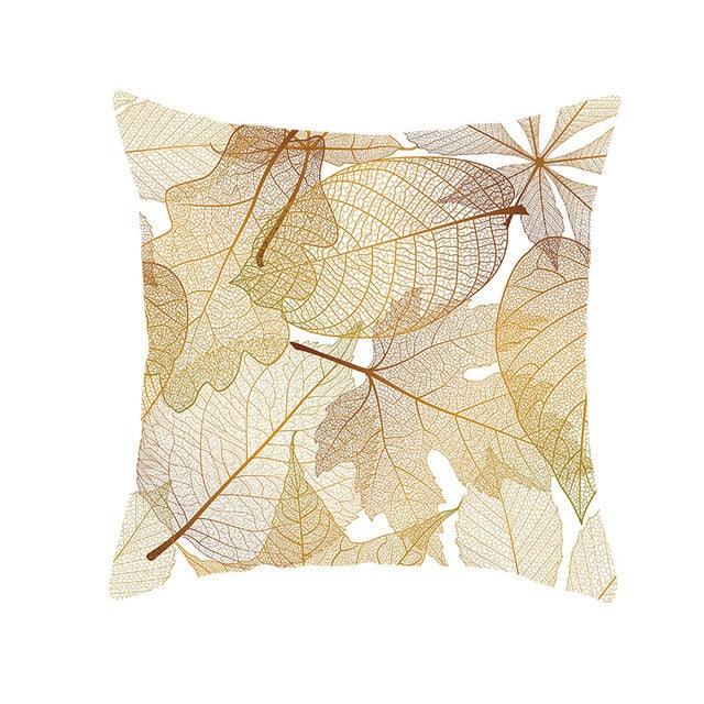 Tropical Green Yellow Leaf Gold Stamped Pillowcase Cover