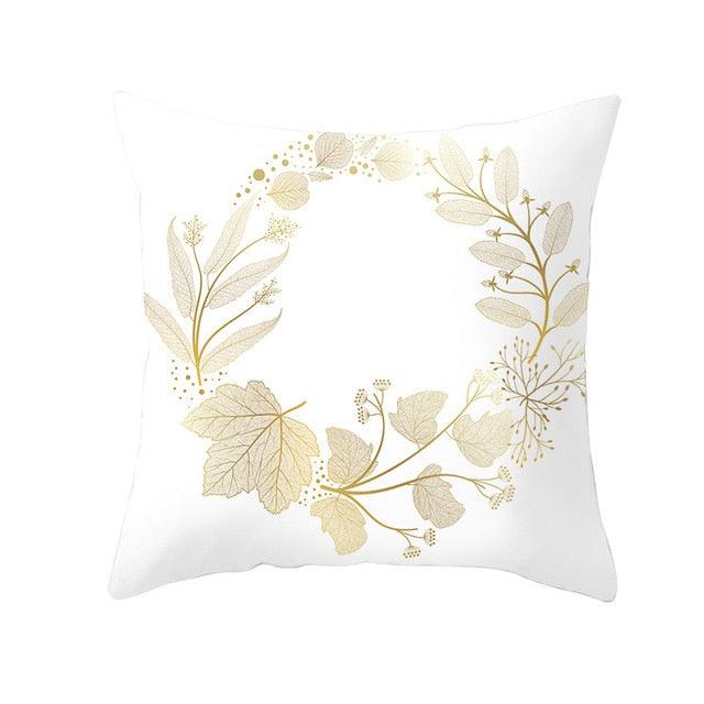Tropical Green Yellow Leaf Gold Stamped Pillowcase Cover