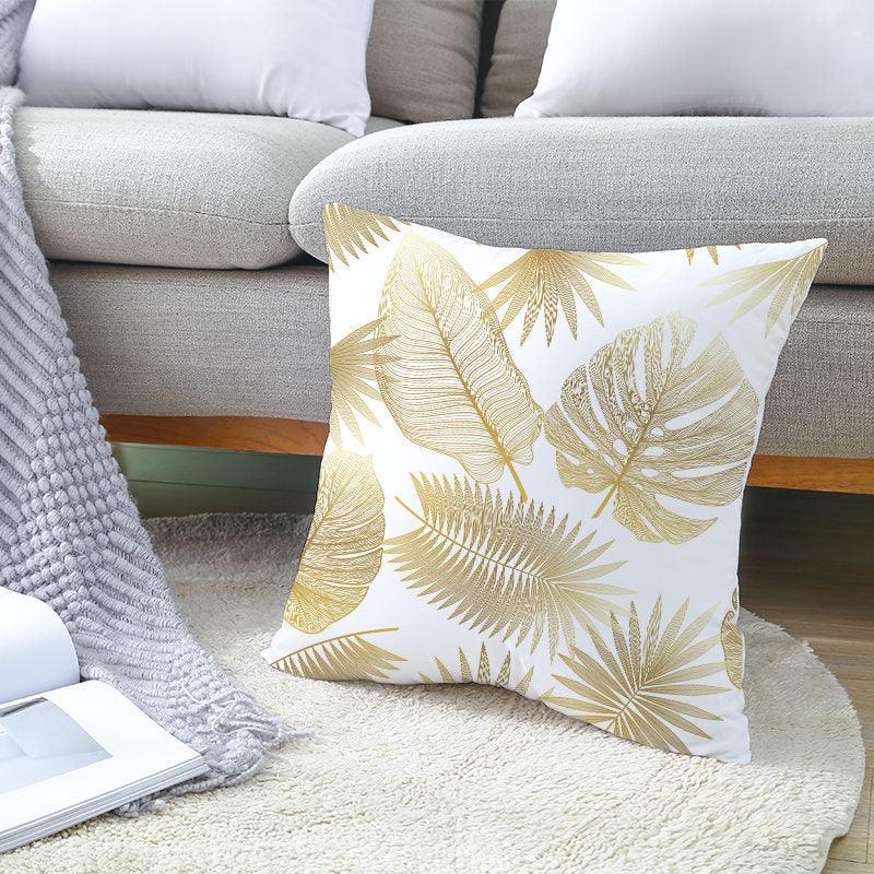 Tropical Green Yellow Leaf Gold Stamped Pillowcase Cover